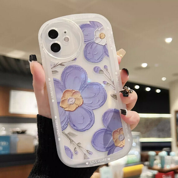 The popular purple oil painting flowers are suitable for OPPO mobile phone cases (transparent white [oil painting flowers + single shell model] (contact customer service after placing the order to confirm the phone model)