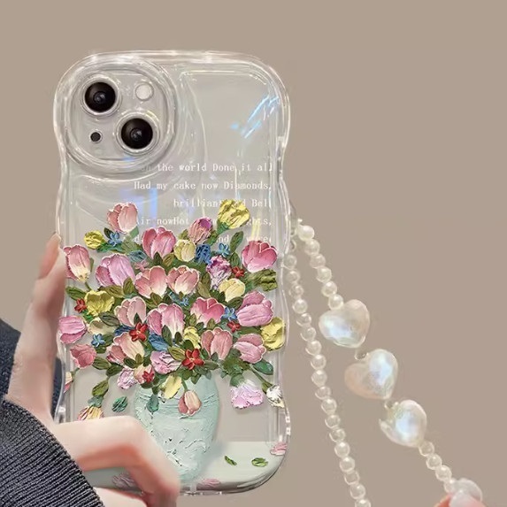 The popular color oil painting flowers are suitable for Xiaomi mobile phone cases (oil painting color flowers + bracelet style (contact customer service to confirm the phone model after placing the order)