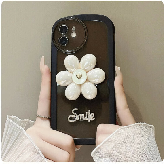 The popular flower airbag is suitable for Huawei mobile phone cases (transparent black + petal holder model (contact customer service to confirm the mobile phone model after placing the order)