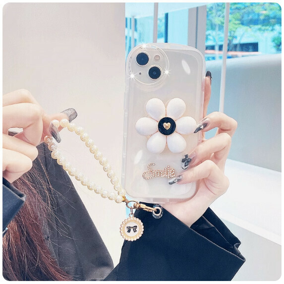 The popular flower airbag is suitable for Huawei mobile phone cases (transparent white [petal holder + bracelet type] (contact customer service to confirm the mobile phone model after placing the order)
