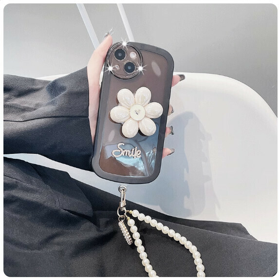 The popular flower airbag is suitable for Huawei mobile phone cases (transparent black [petal holder + bracelet style] (contact customer service to confirm the phone model after placing the order)