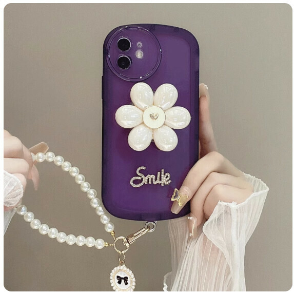 The popular flower airbag is suitable for Huawei mobile phone cases (elegant purple [petal holder + bracelet style] (contact customer service to confirm the phone model after placing the order)