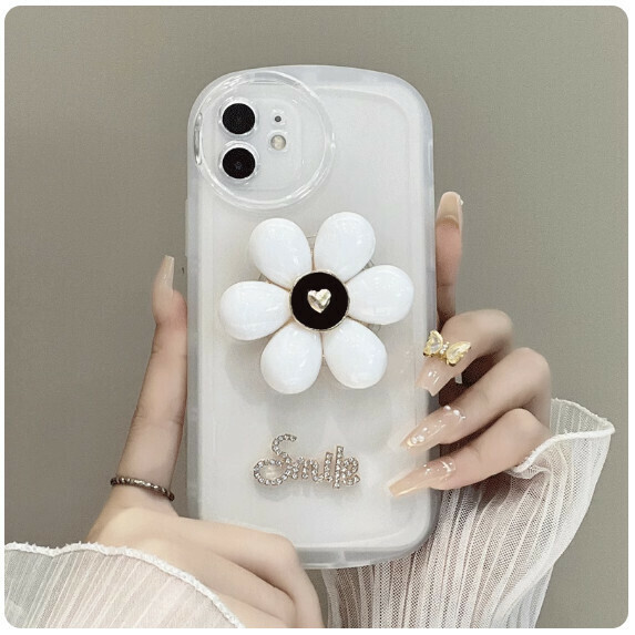 The popular flower airbag is suitable for Huawei mobile phone cases (transparent white + petal holder model (contact customer service to confirm the mobile phone model after placing the order)