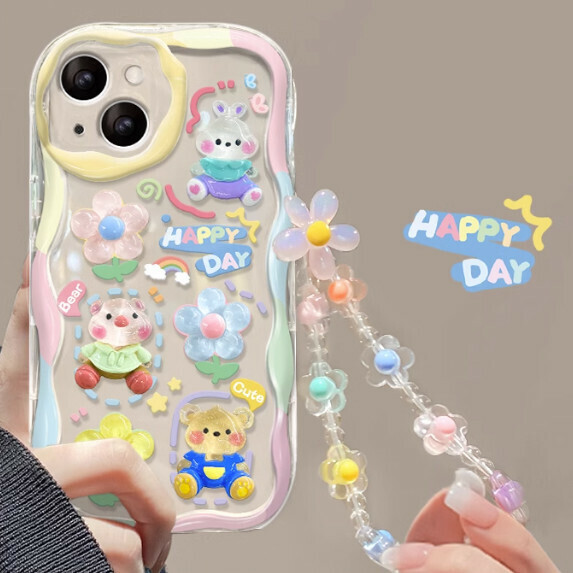The popular creamy fresh product is suitable for Huawei mobile phone cases (Graffiti [3D Doll + Flower Bracelet Style] (contact customer service to confirm the phone model after placing the order)