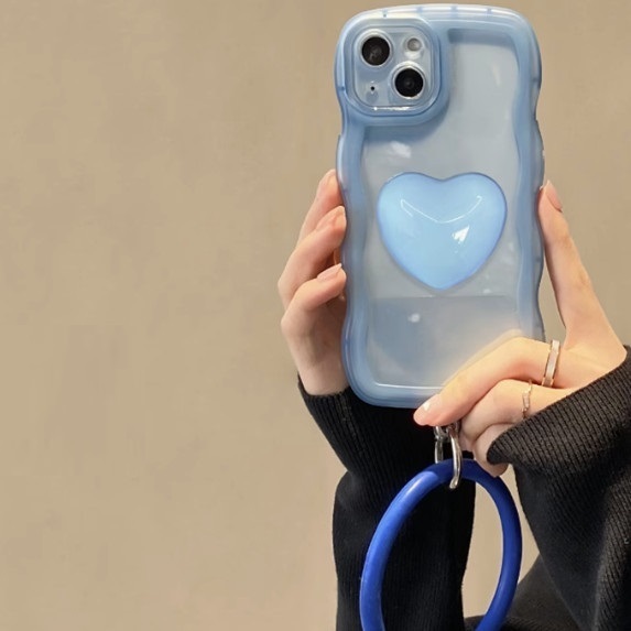 The popular big wave love stand is suitable for OPPO mobile phone cases (sapphire blue [love stand + bracelet style] (contact customer service to confirm the phone model after placing the order)