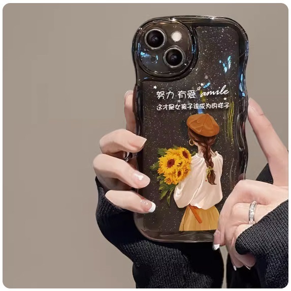 The popular hard-working and loving oppo mobile phone case (transparent black [Sunflower Girl_Single Case Model] (contact customer service after placing the order to confirm the phone model)