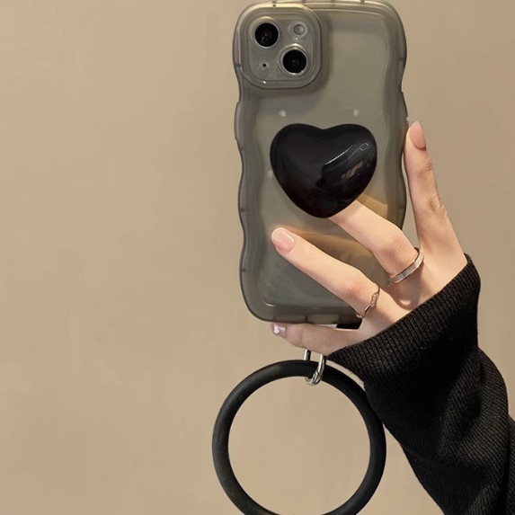 The popular big wave love stand is suitable for OPPO mobile phone cases (high-end black [love stand + bracelet style] (contact customer service after placing the order to confirm the phone model)