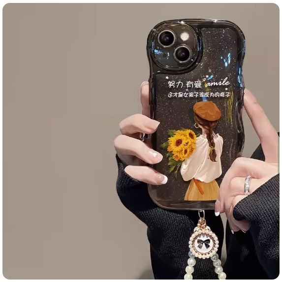 The popular hard-working and loving oppo mobile phone case (transparent black [Sunflower Girl + Bracelet Style] (contact customer service after placing the order to confirm the phone model)