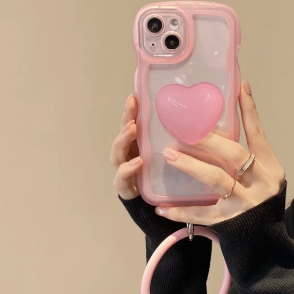 The popular big wave love stand is suitable for OPPO mobile phone cases (jelly pink [love stand + bracelet style] (contact customer service to confirm the phone model after placing the order)
