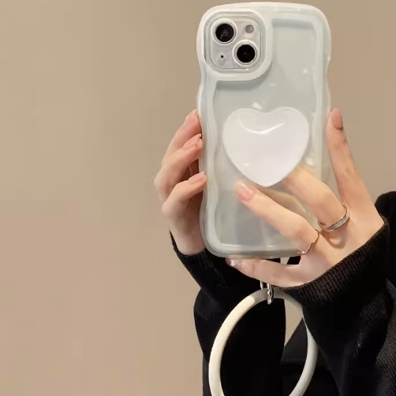 The popular big wave love stand is suitable for OPPO mobile phone cases (transparent white [love stand + bracelet style] (contact customer service to confirm the phone model after placing the order)