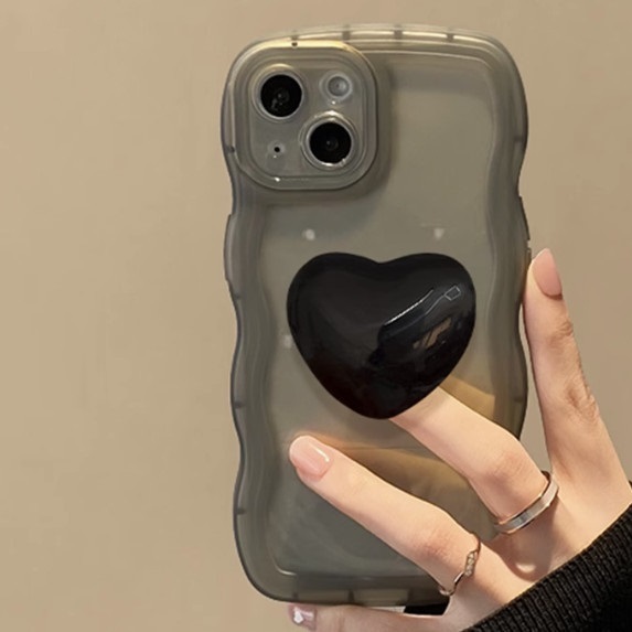 The popular big wave love stand is suitable for OPPO mobile phone cases (premium black + love stand (contact customer service to confirm the phone model after placing the order)
