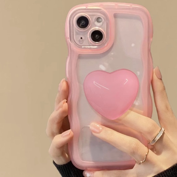 The popular big wave love stand is suitable for OPPO mobile phone cases (jelly powder + love stand (contact customer service to confirm the phone model after placing the order)