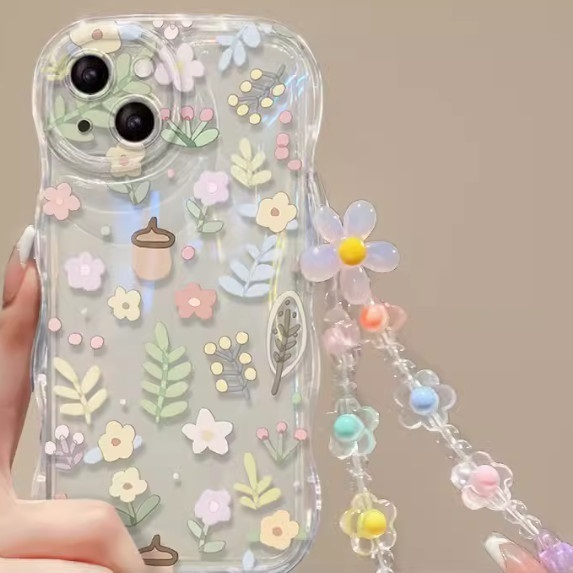 The popular floral air cushion with wavy edges is suitable for Honor mobile phone cases (acorn floral + bracelet style (contact customer service after placing the order to confirm the phone model)