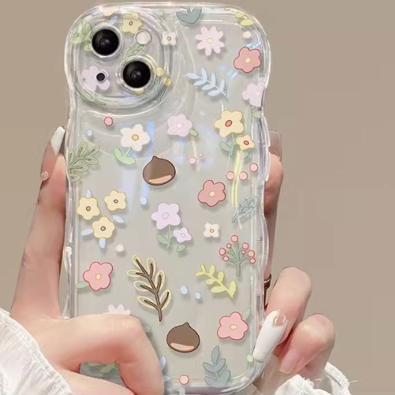 The popular floral air cushion with wavy edges is suitable for Honor mobile phone cases (chestnut floral_single shell model (contact customer service to confirm the phone model after placing the order)