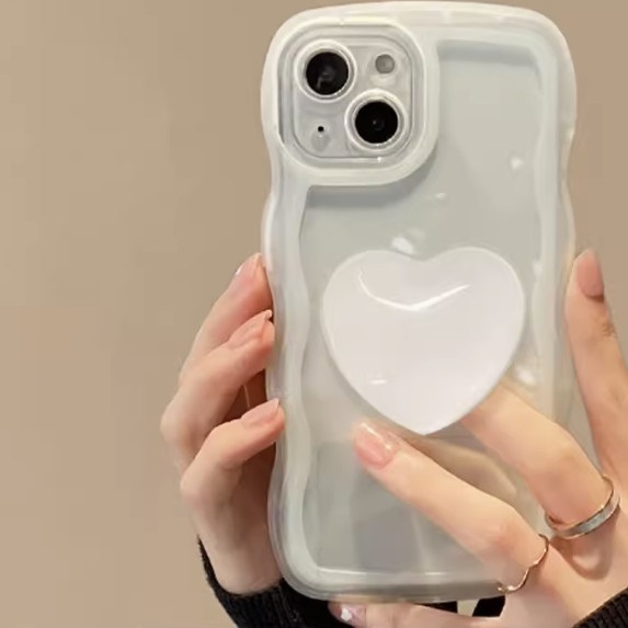 The popular big wave love holder is suitable for OPPO mobile phone cases (transparent white + love holder (contact customer service to confirm the phone model after placing the order)