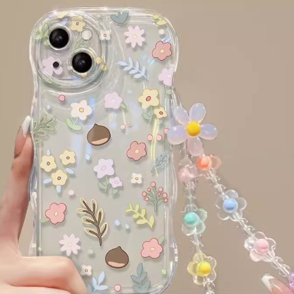 The popular floral air cushion with wavy edges is suitable for Honor mobile phone cases (chestnut floral + bracelet style (contact customer service after placing the order to confirm the phone model)