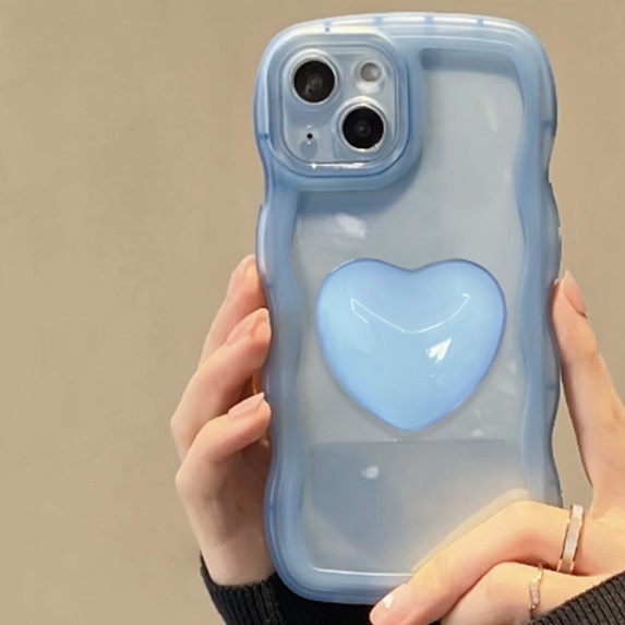 The popular big wave love stand is suitable for OPPO mobile phone cases (sapphire blue + love stand (contact customer service to confirm the phone model after placing the order)