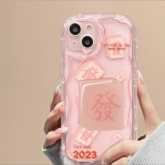 The popular and fun fortune mahjong is suitable for Huawei mobile phone cases (transparent pink [facai text + mahjong stand] (contact customer service after placing the order to confirm the phone model)