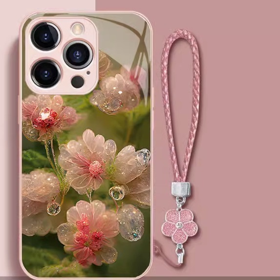 The popular crystal flower is suitable for Huawei mobile phone cases (girly pink [crystal flower + same lanyard style] (contact customer service to confirm the phone model after placing the order)