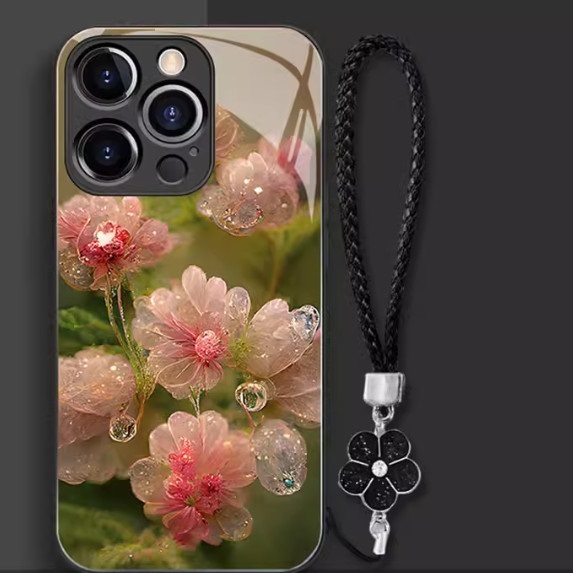 The popular crystal flower is suitable for Huawei mobile phone cases (classic black [crystal flower + same style lanyard style] (contact customer service to confirm the phone model after placing the order)