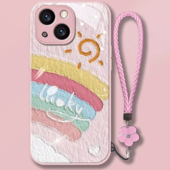 The popular oil painting is suitable for Huawei mobile phone cases (pink_sun rainbow + same style bracelet (contact customer service to confirm the mobile phone model after placing the order)