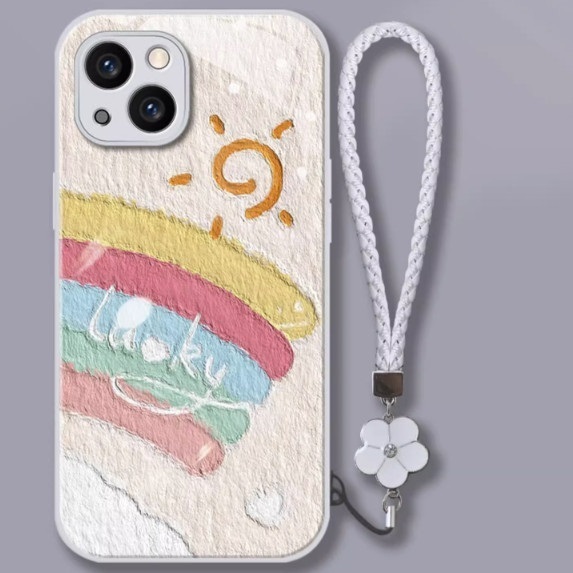 Popular oil paintings are suitable for Huawei mobile phone cases (silver white_sun rainbow + same style bracelet (contact customer service to confirm the mobile phone model after placing the order)