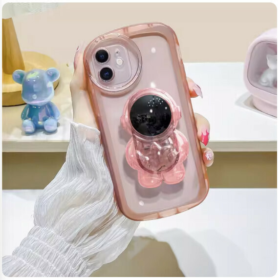 The popular three-dimensional stand is suitable for Honor mobile phone cases (transparent pink_astronaut stand style (contact customer service to confirm the phone model after placing the order)
