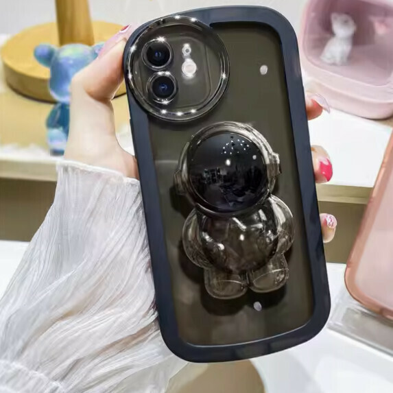 The popular three-dimensional stand is suitable for Honor mobile phone cases (transparent black_astronaut stand style (contact customer service to confirm the phone model after placing the order)