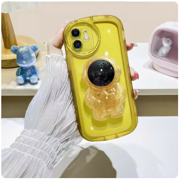 The popular three-dimensional stand is suitable for Honor mobile phone cases (transparent yellow_astronaut stand style (contact customer service to confirm the phone model after placing the order)