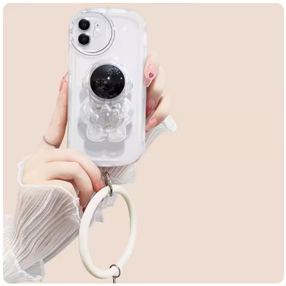 The popular three-dimensional stand is suitable for Honor mobile phone cases (transparent white [astronaut stand + bracelet style] (contact customer service to confirm the phone model after placing the order)