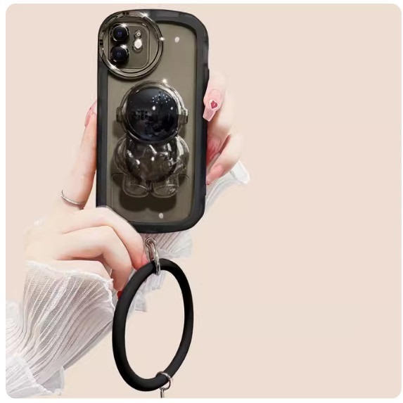 The popular three-dimensional stand is suitable for Honor mobile phone cases (transparent black [astronaut stand + bracelet style] (contact customer service to confirm the phone model after placing the order)