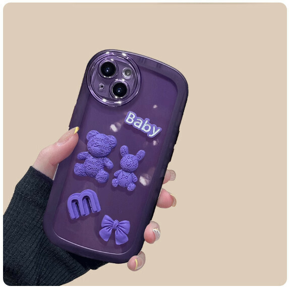 The popular three-dimensional cartoon suitable for vivo mobile phone case (elegant purple [three-dimensional rabbit and bear baby] (contact customer service to confirm the mobile phone model after placing the order)