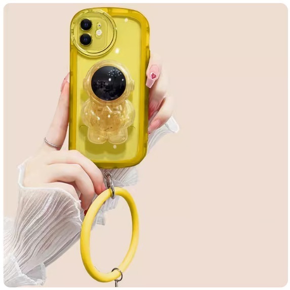 The popular three-dimensional stand is suitable for Honor mobile phone cases (transparent yellow [astronaut stand + bracelet style] (contact customer service to confirm the phone model after placing the order)