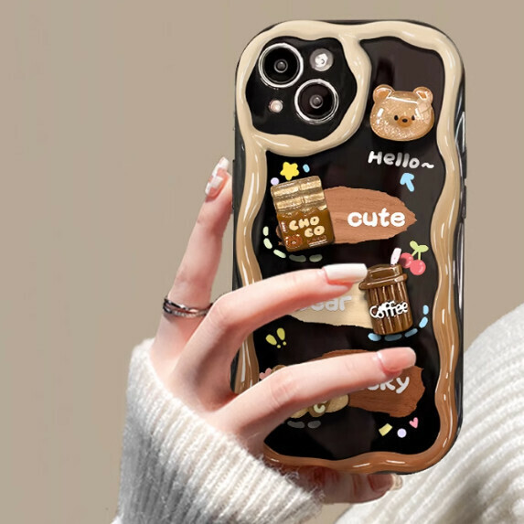 The popular Graffiti is suitable for OPPO mobile phone cases (Black Graffiti [3D Doll_Coffee Bear] (contact customer service to confirm the phone model after placing the order)