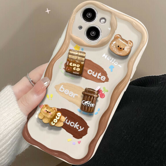 The popular Graffiti is suitable for OPPO mobile phone cases (White Graffiti [3D Doll_Coffee Bear] (contact customer service to confirm the phone model after placing the order)