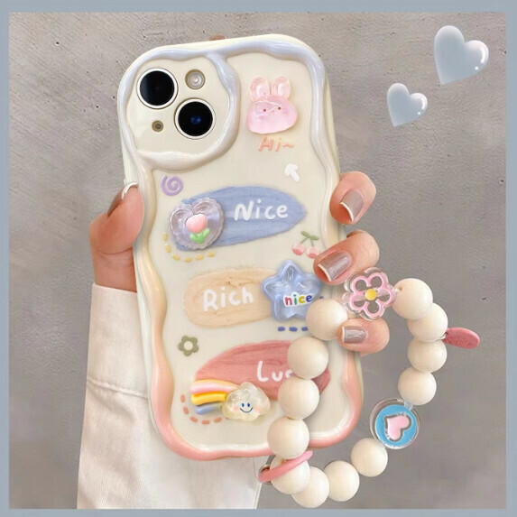 The popular graffiti is suitable for Huawei mobile phone cases (white cream pattern [3D doll + bracelet style] (contact customer service to confirm the phone model after placing the order)