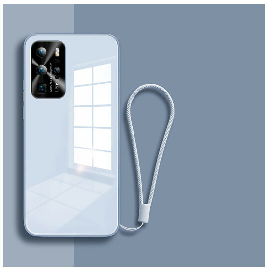 Popular mobile phone case suitable for Huawei p40pro [blue gray] liquid glass ★ metal lens ★ with hand strap (contact customer service after placing the order to confirm the phone model)