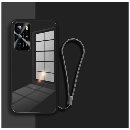 Popular mobile phone case suitable for Huawei p40pro [lacquered wood black] liquid glass ★ metal lens ★ with hand strap (contact customer service to confirm the phone model after placing the order)