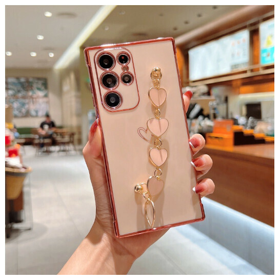 The popular mobile phone case is suitable for Samsung A53/A13/S22U [cherry pink + big love bracelet] (contact customer service to confirm the phone model after placing the order)