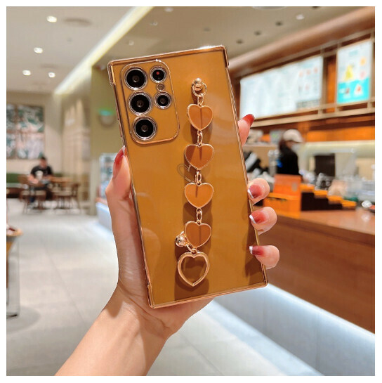 The popular mobile phone case is suitable for Samsung A53/A13/S22U [warm light brown + big love bracelet] (contact customer service to confirm the mobile phone model after placing the order)