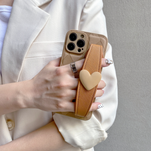 Popular plaid love wristband mobile phone case (TY1 khaki) (applicable to Apple-Huawei) (contact customer service to confirm the mobile phone model after placing the order)