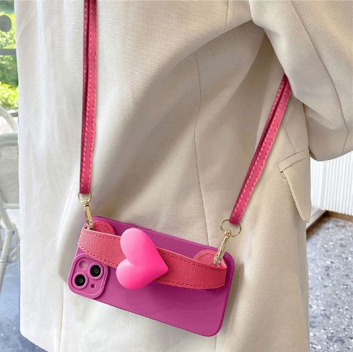 Popular silicone soft shell mobile phone case (JK2 rose red big love wristband + crossbody cord) (applicable to Apple) (contact customer service to confirm the mobile phone model after placing the order)