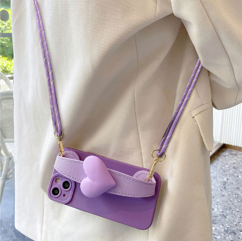 Popular silicone soft shell mobile phone case (JK4 purple big love wristband + crossbody cord) (applicable to Apple) (contact customer service to confirm the phone model after placing the order)