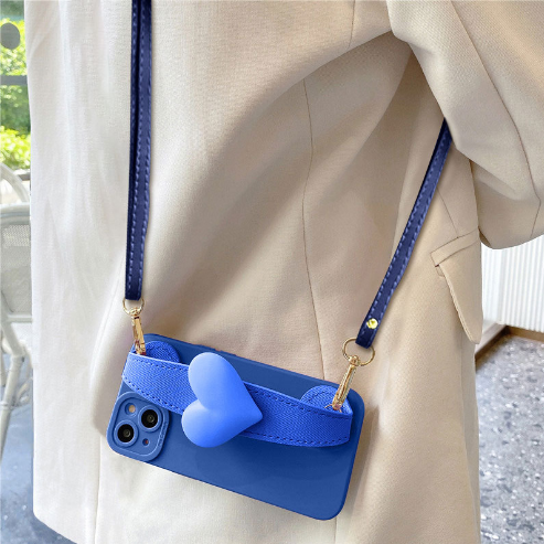 Popular silicone soft shell mobile phone case (JK6 blue big love wristband + crossbody cord) (applicable to Apple) (contact customer service to confirm the mobile phone model after placing the order)