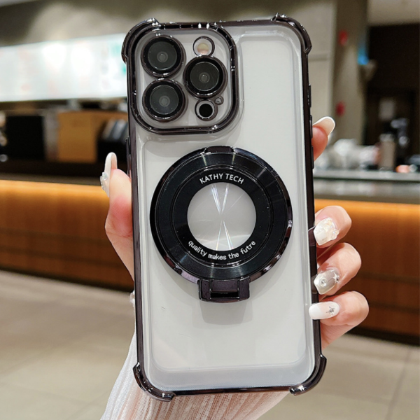 Popular transparent electroplated airbag magnetic holder mobile phone case (ZXC black) (applicable to Apple) (contact customer service to confirm the mobile phone model after placing the order)