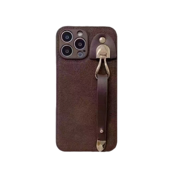 Popular silicone hard shell mobile phone case (TY [moon pit pattern] caramel color + leather wristband) (applicable to Apple) (contact customer service to confirm the phone model after placing the order)