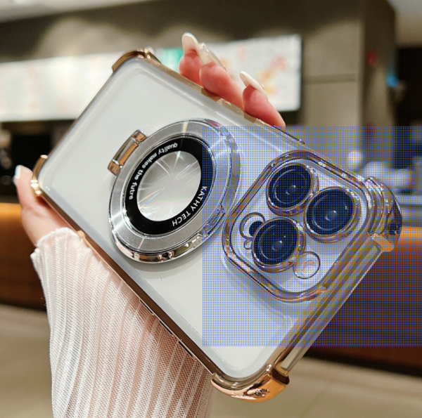 Popular transparent electroplated airbag magnetic holder mobile phone case (ZXC2 gold) (applicable to Apple) (contact customer service to confirm the mobile phone model after placing the order)