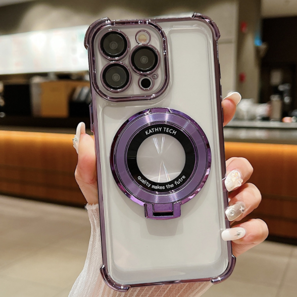 Popular transparent electroplated airbag magnetic holder mobile phone case (ZXC6 Dark Night Purple) (applicable to Apple) (contact customer service to confirm the mobile phone model after placing the order)