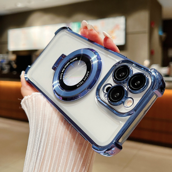 Popular transparent electroplated airbag magnetic holder mobile phone case (ZXC3 Yuanfeng Blue) (applicable to Apple) (contact customer service to confirm the mobile phone model after placing the order)