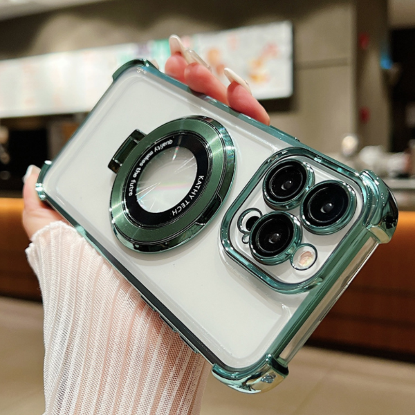 Popular transparent electroplated airbag magnetic holder mobile phone case (ZXC4 green) (applicable to Apple) (contact customer service to confirm the mobile phone model after placing the order)
